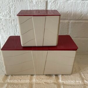 Vintage Keapsit Sandwich Containers Set 2 Plastic Picnic 1960s MCM Red Beige